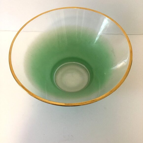 VTG BLENDO Green Ombre Glass Bowl 11" Gold Rim Midcentury Modern Tapered MCM - Picture 13 of 13